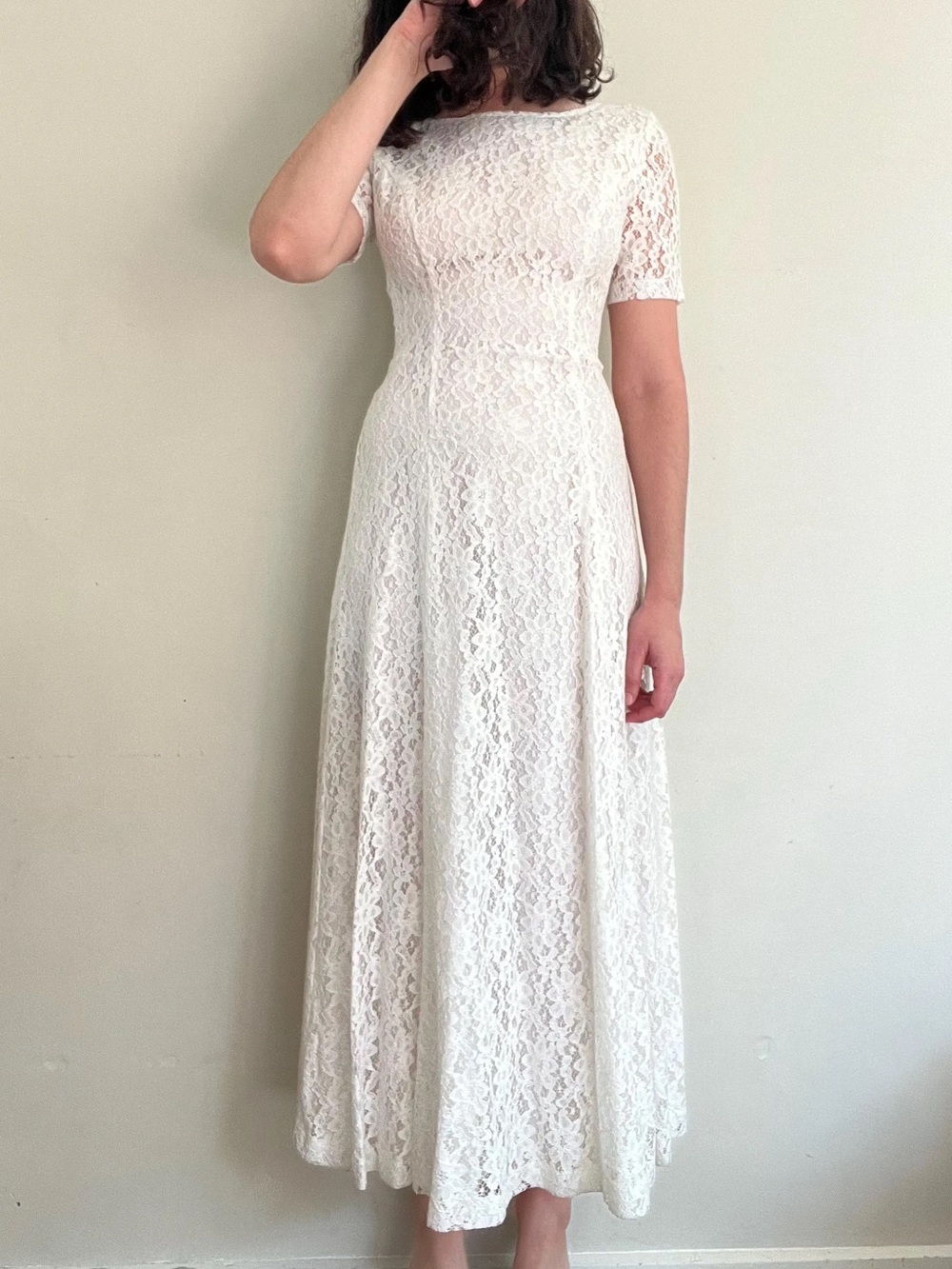 Vintage Lanz Originals Scoop Back Lace Maxi Dress